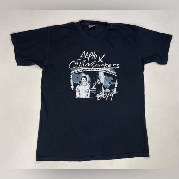 Aephi X The Chainsmokers 2019 Graphic T-shirt Men Large Black Short Sleeve Music - Picture 1 of 6